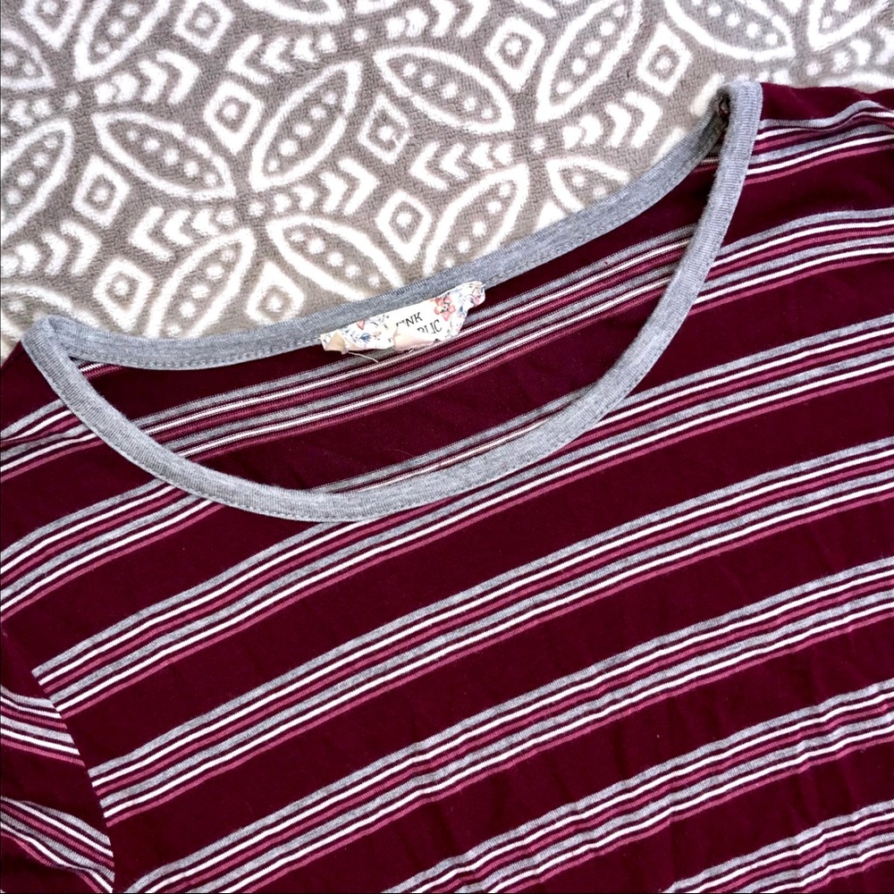 Pink Republic Maroon Striped Tee M 90s Vibes - Picture 2 of 3